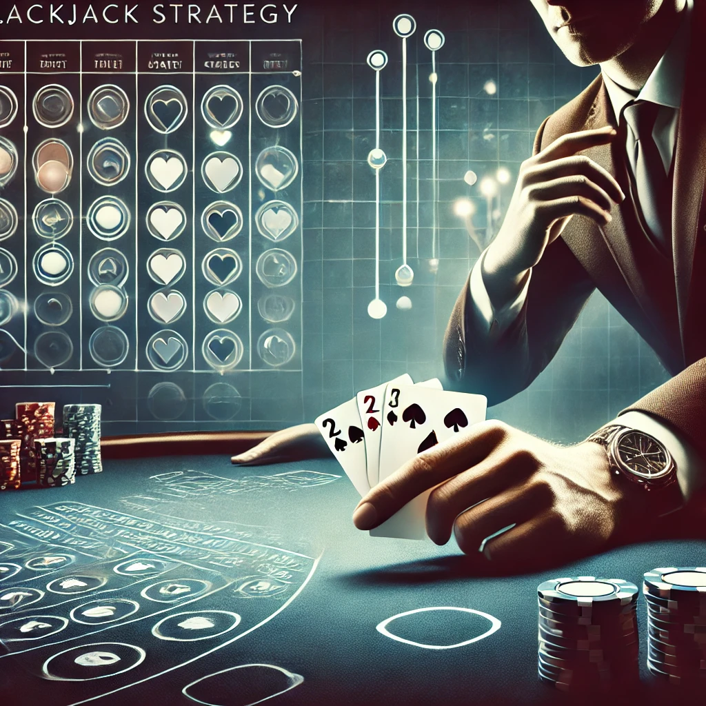 A detailed blackjack strategy chart outlining optimal moves for different dealer and player hands